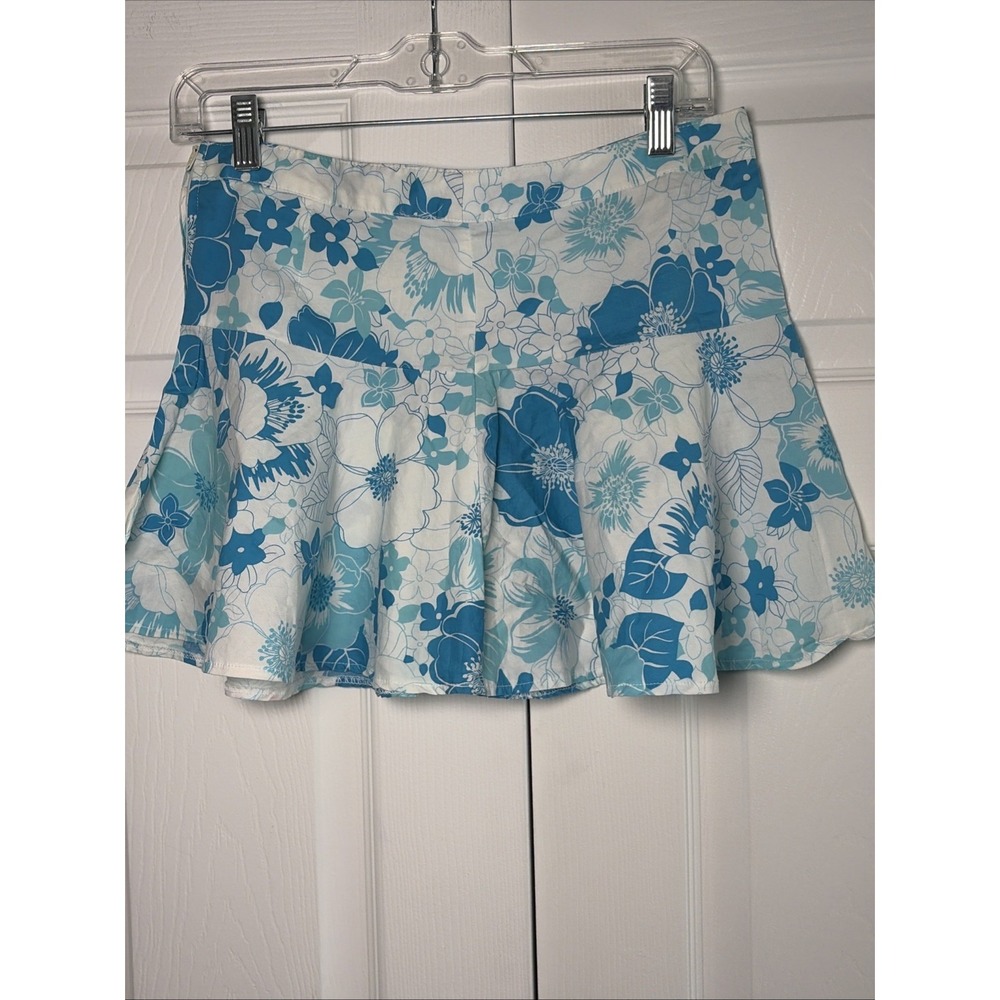 Exact Change Y2K Floral Mini‎ Skirt Womens Size 5 Blue Tropical Coconut Girl Vtg